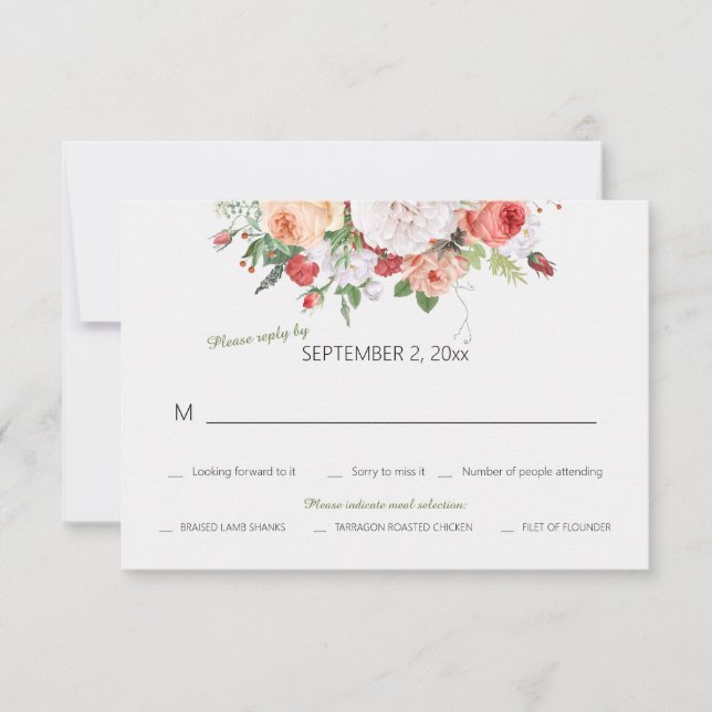Carte de réponse de mariage florale de jardin vint (Devant)