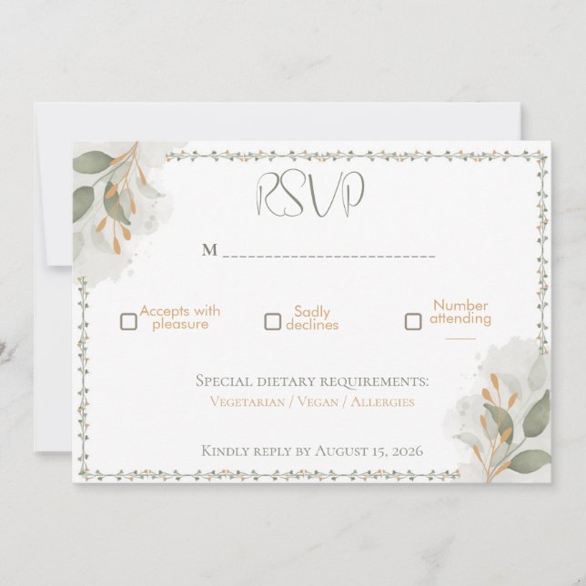 Carte de réponse de mariage florale élégante avec  (Devant)