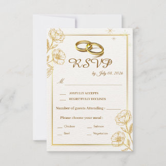 Carte de réponse de mariage florale élégante en or