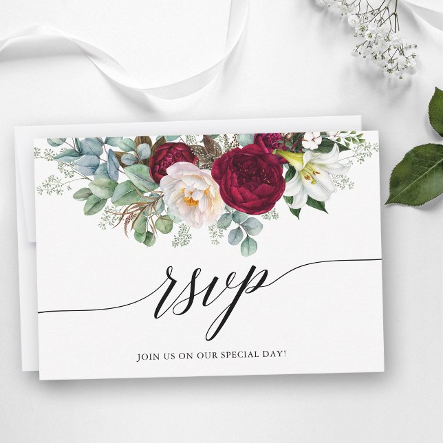 Carte de réponse de mariage florale en calligraphi (Customize to change your personalized text size or text style.)