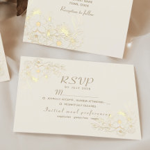 Carte de réponse de mariage florale en ivoire et o
