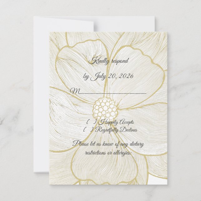 Carte de réponse de mariage florale en ligne dorée (Devant)