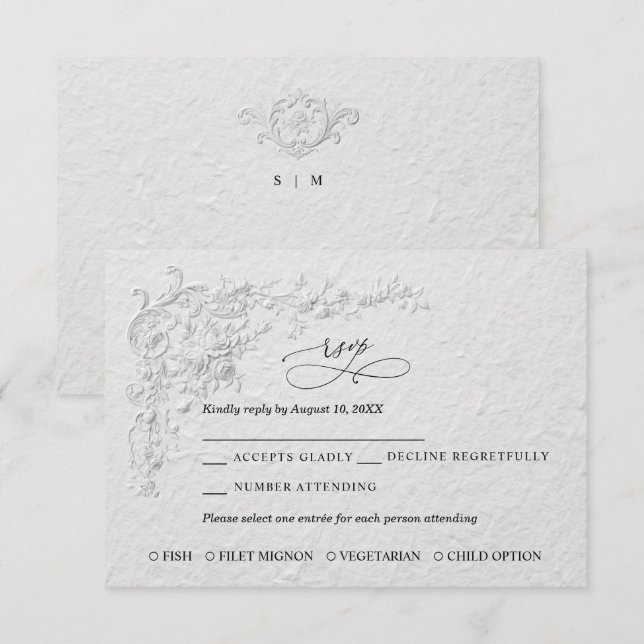 Carte de réponse de mariage florale en relief faux (Devant / Derrière)