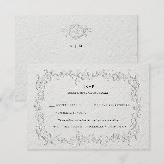 Carte de réponse de mariage florale en relief faux (Devant / Derrière)