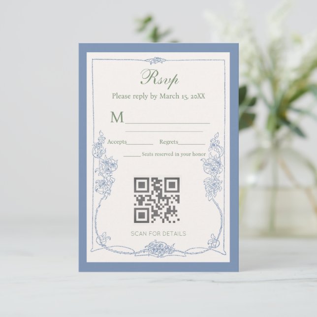 Carte de réponse de mariage florale française élég (Debout devant)