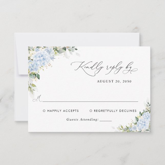 Carte de réponse de mariage florale Hydrange Bleue (Devant)