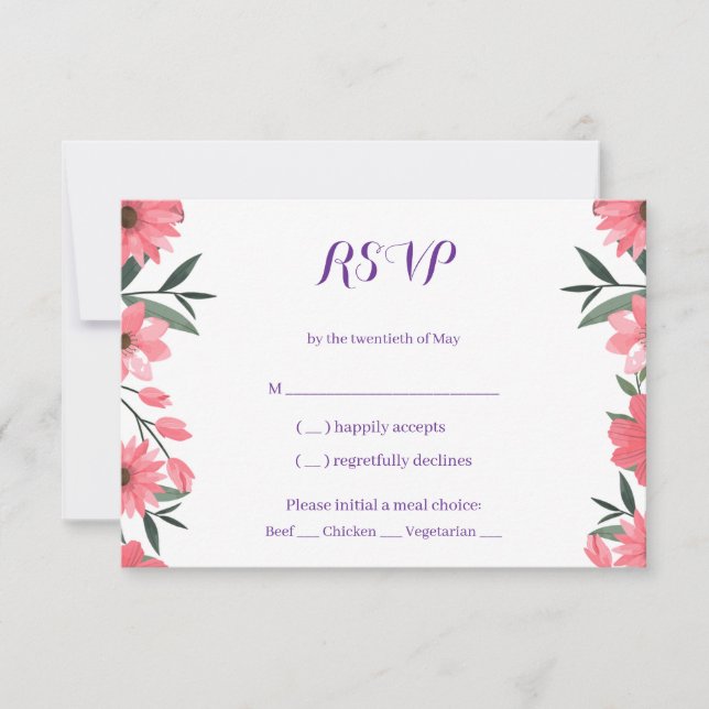 Carte de réponse de mariage florale Lavande Blush (Devant)