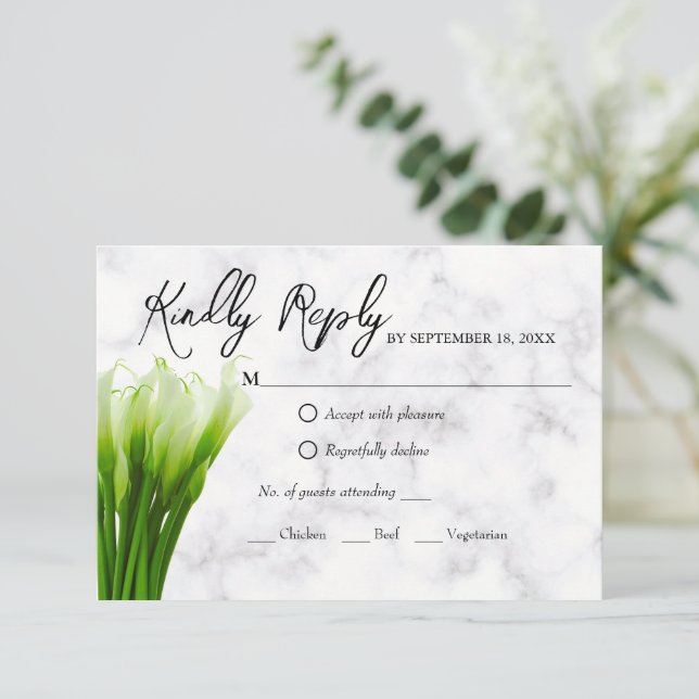 Carte de réponse de mariage florale Lily d'Arum bl (Debout devant)