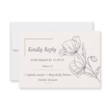 Carte de réponse de mariage florale minimaliste en