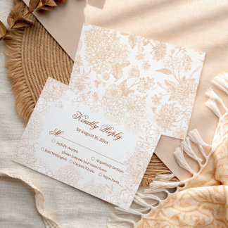 Carte de réponse de mariage florale neutre raffiné