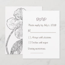 Carte de réponse de mariage florale noir et blanc