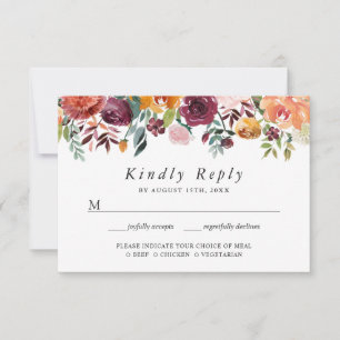 Carte de réponse de mariage florale orange Burgund