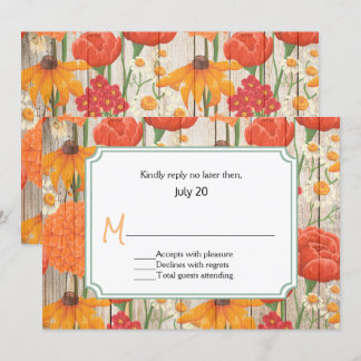 Carte de réponse de mariage florale orange rustiqu