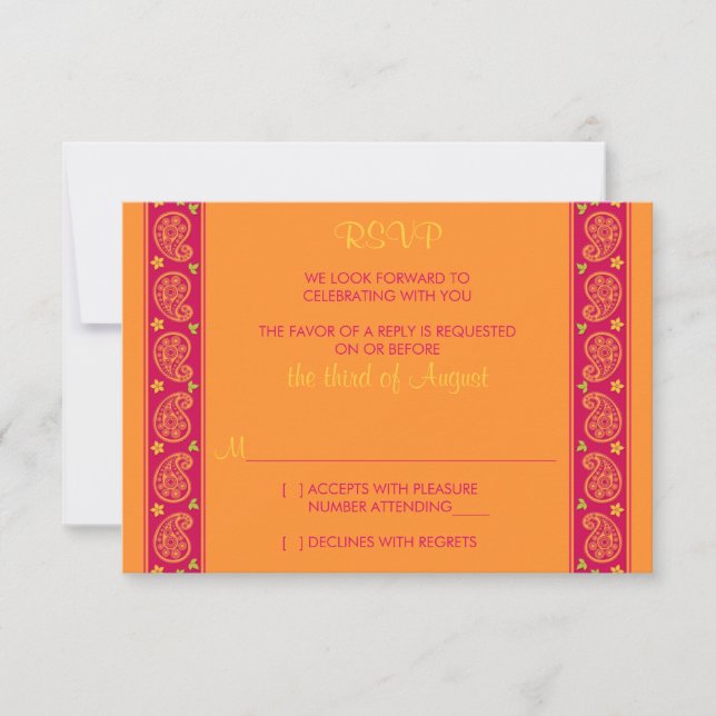 Carte de réponse de mariage florale paisley orange (Devant)