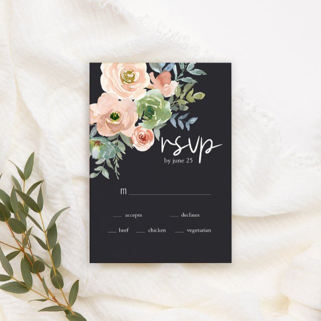 Carte de réponse de mariage florale pastel vert pê (Créateur téléchargé)