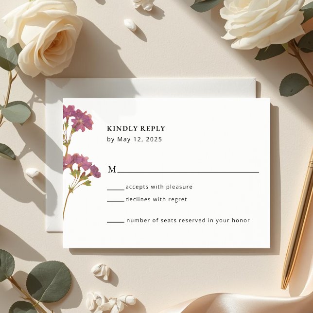 Carte de réponse de mariage florale Petunia Violet (Créateur téléchargé)