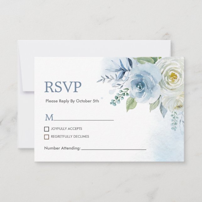 Carte de réponse de mariage florale Rose Bleu Pous (Devant)