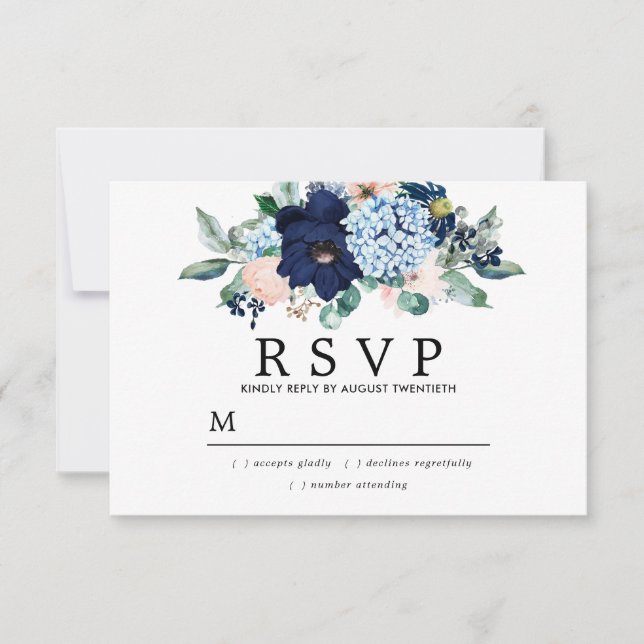Carte de réponse de mariage florale rose bleue rus (Devant)