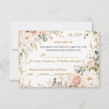 Carte de réponse de mariage florale rose de luxe
