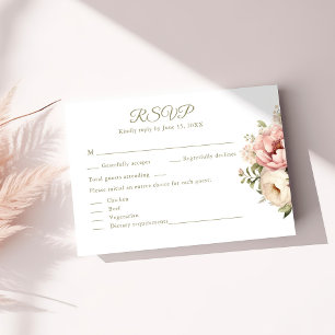 Carte de réponse de mariage florale rose et pêche