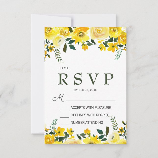 Carte de réponse de mariage florale rose jaune élé (Devant)
