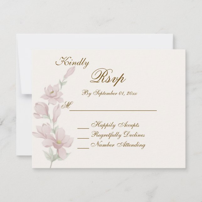 Carte de réponse de mariage florale rose pâle élég (Devant)