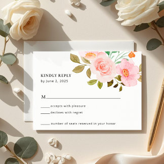 Carte de réponse de mariage florale Rose Pêche