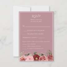 Carte de réponse de mariage florale rose poussiére