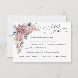 Carte de réponse de mariage florale rose poussiére
