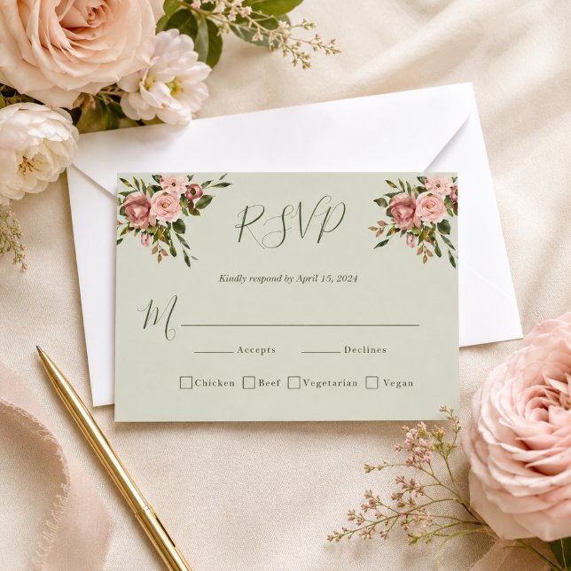 Carte de réponse de mariage florale Rose saumon Ve (Créateur téléchargé)