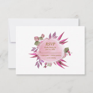 Carte de réponse de mariage florale rose violet ro