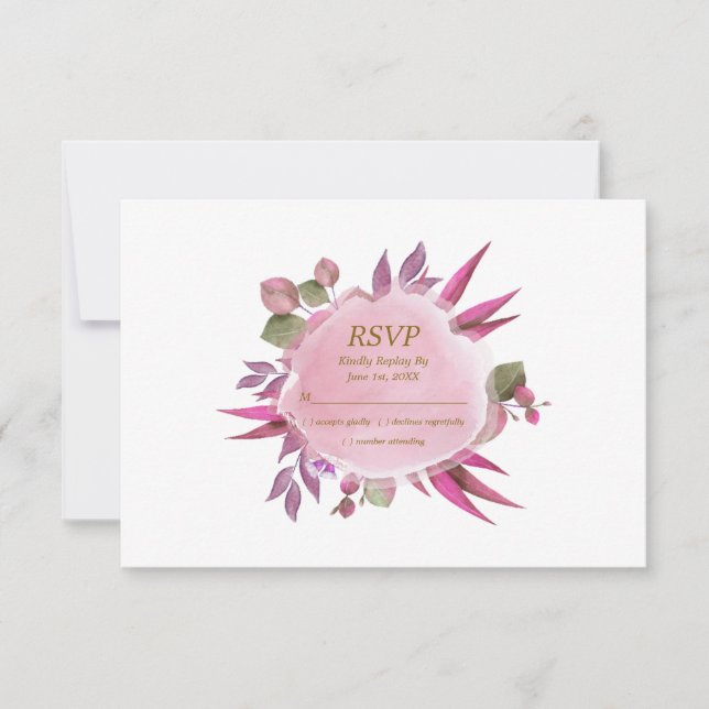 Carte de réponse de mariage florale rose violet ro (Devant)