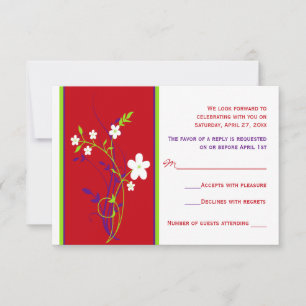 Carte de réponse de mariage florale rouge, violett