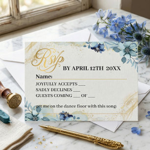 Carte de réponse de mariage florale rustique bleu