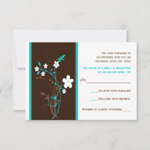 Carte de réponse de mariage florale turquoise, mar