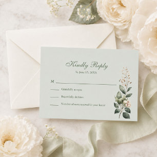 Carte de réponse de mariage florale vert sauge dou