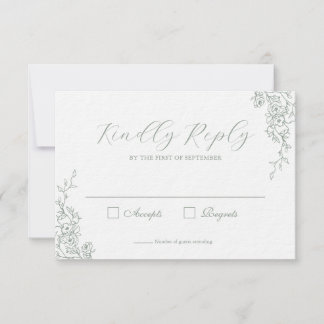 Carte de réponse de mariage florale vert sauge sim