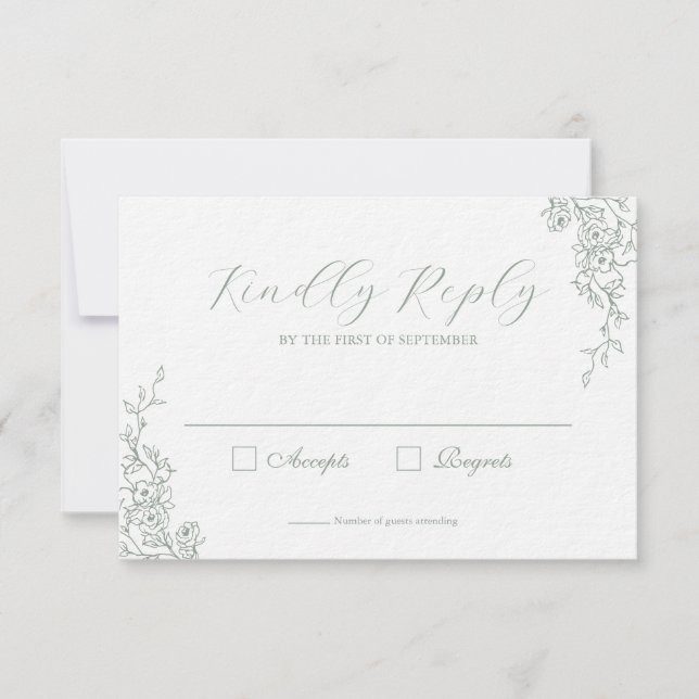 Carte de réponse de mariage florale vert sauge sim (Devant)