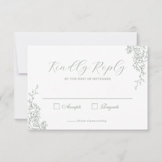 Carte de réponse de mariage florale vert sauge sim