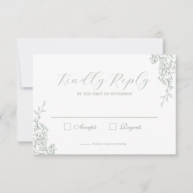 Carte de réponse de mariage florale vert sauge sim (Devant)