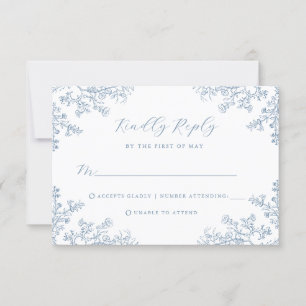 Carte de réponse de mariage florale vintage bleu p
