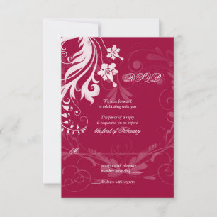Carte de réponse de mariage florale vintage rouge 