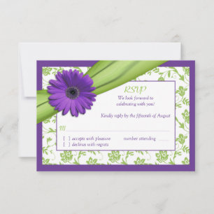 Carte de réponse de mariage florale Violet Vert Da