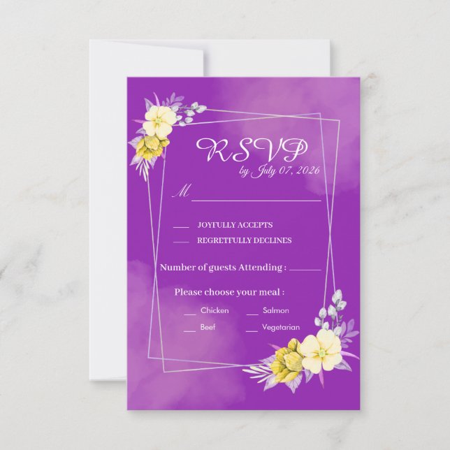 Carte de réponse de mariage florale violette (Devant)
