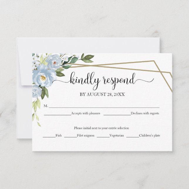 Carte de réponse de mariage géométrique floral ble (Devant)