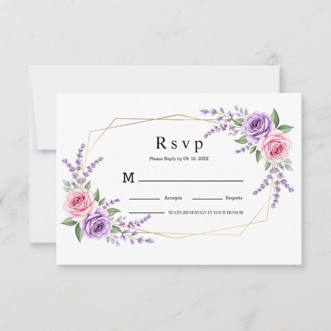 Carte de réponse de mariage géométrique rose lavan (Devant)