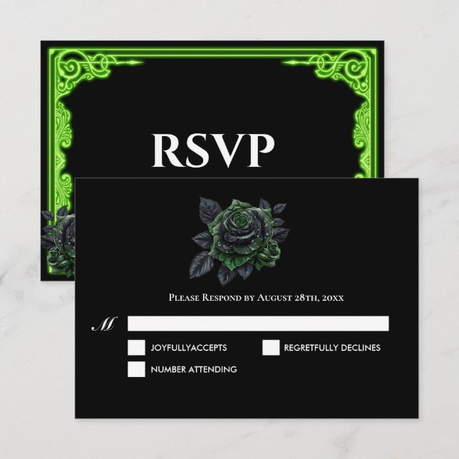 Carte de réponse de mariage gothique à lueur verte (Devant / Derrière)