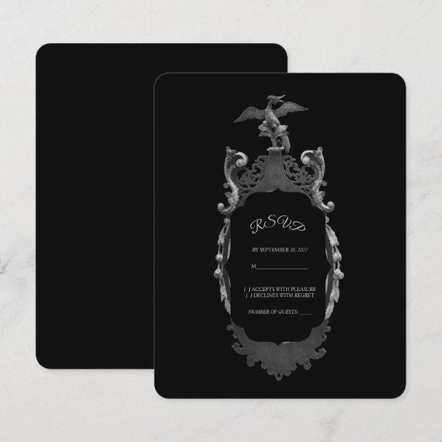 Carte de réponse de mariage gothique argentée orné (Devant / Derrière)
