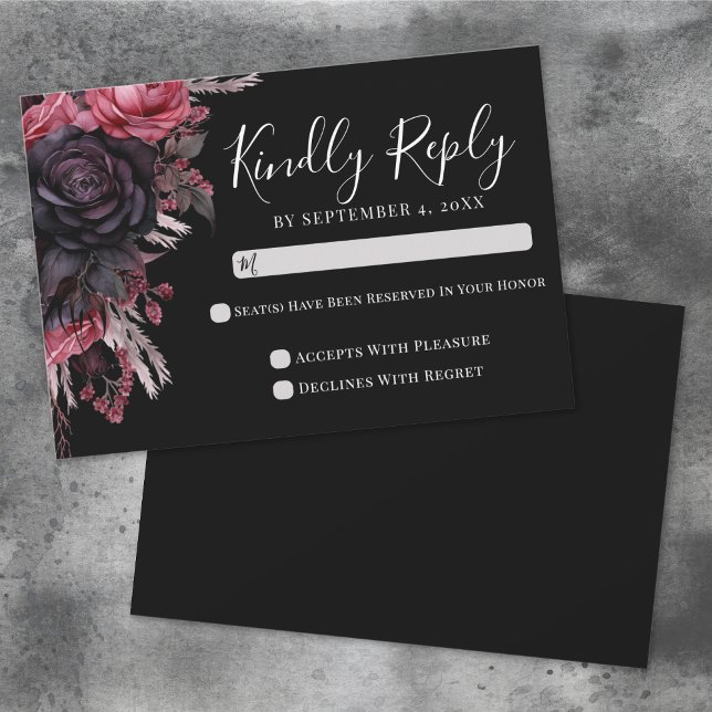 Carte de réponse de mariage gothique noir rouge (Black Red Gothic Wedding RSVP Card )