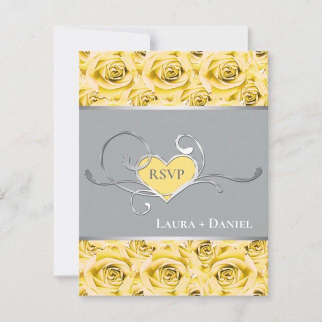 Carte de réponse de mariage Gray, Yellow Roses (Devant)